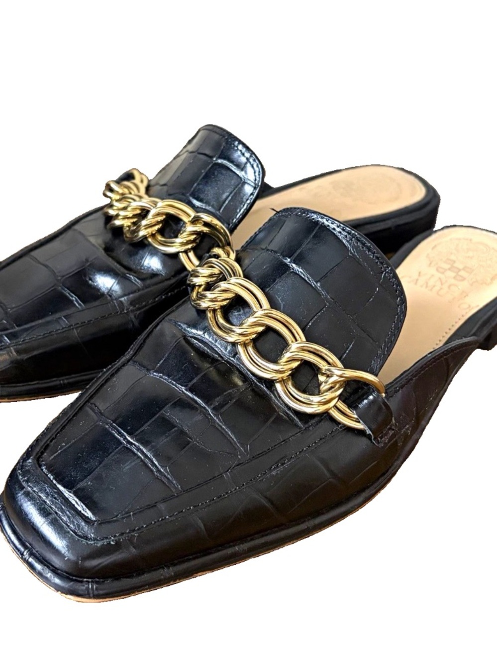 Vince Camuto Rachey Black Croc Embossed Mule Loafer Size 6.5